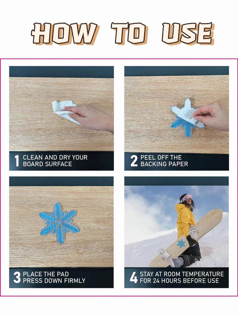 Snowboard Deck Pad Anti-Slip Snowflake Snow Crystal Strong Adhesive (White