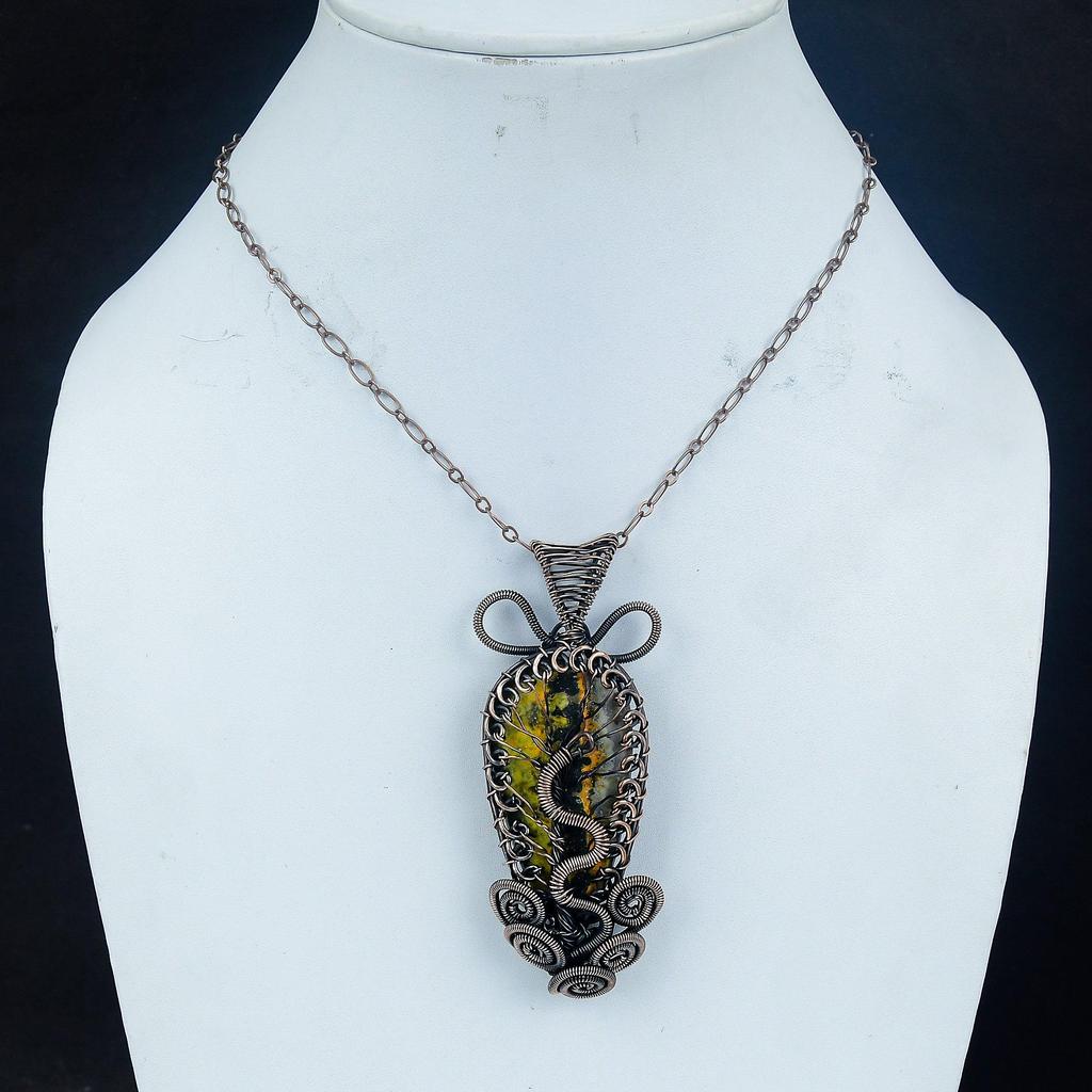 Bumble Bee Jasper Jewelry, 999 Copper Wire Wrapped Gemstone Pendant, Handmade Pendant, For Memorial Day