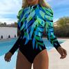 Costum de baie dintr-o piesă cu mânecă lungă pentru femei Fermoar frontal Imprimeu floral mic Protecție UV Costum de baie pentru surfing și plajă
