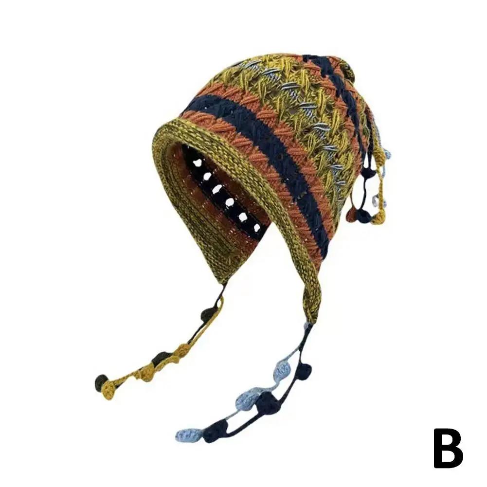 

Colorful Rainbow Striped Knit Wool Beanie Hat For Women Winter Warm Crochet Ear Protection Cap Female Girl Snow Windproof Bonnet жёлтый
