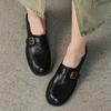 Fashion Hot Sale Women's Cow Leather Metal Buckle Round Toe Slip On Flat Shoes High Quality Soft Comfortable Loafers Casual Daily Famale