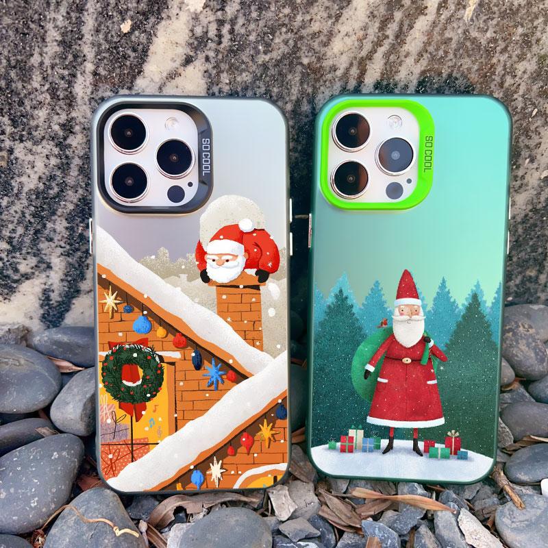 Luxury Cartoon Christmas Phone Case for IPhone 14 15 Pro Max Plus 11 12 13 Mini Pro Max Simple Santa Shockproof Laser Matte Case