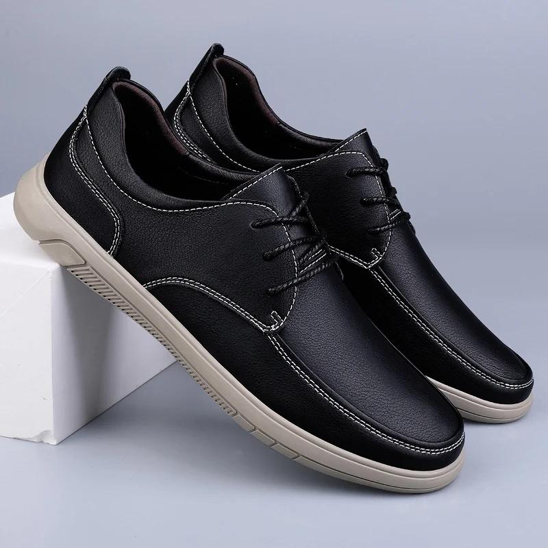 Fashion Genuine Leather Casual Shoes Men Lace Up Oxfords All-match Outdoor Walking Shoes Lightweight Skate Shoes Men Flats Mens Sneakers