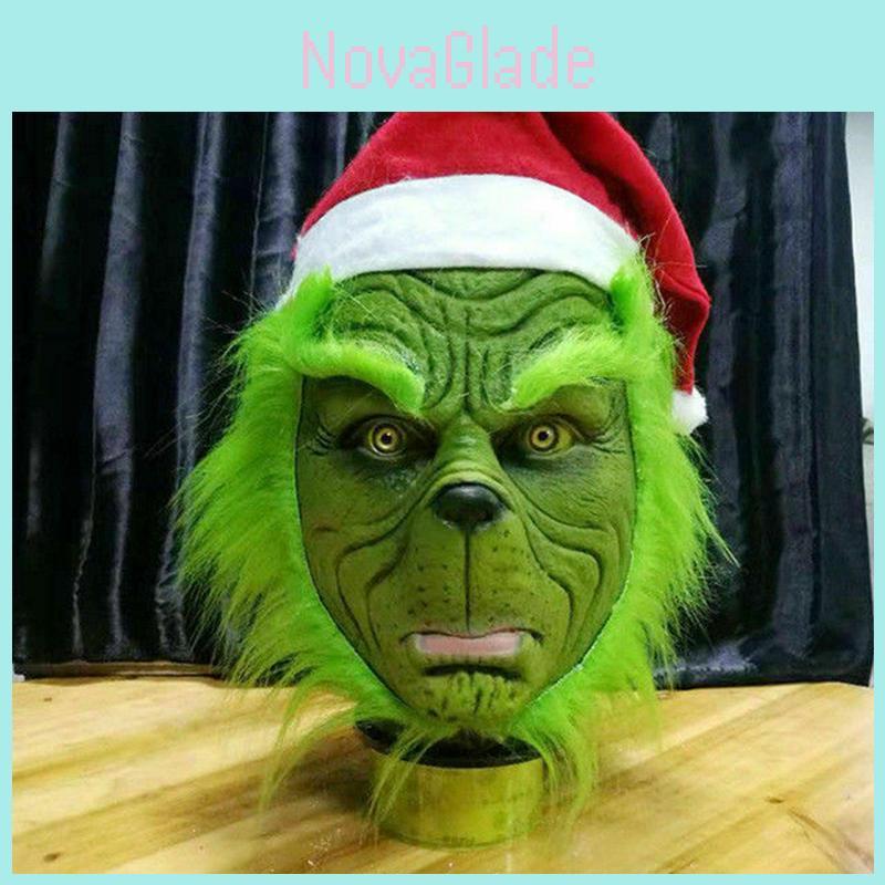 Μάσκα Rascal Green Monster The Grinch Με Χριστουγεννιάτικο Καπέλο Για Διασκέδαση Cosplay Ενηλίκων