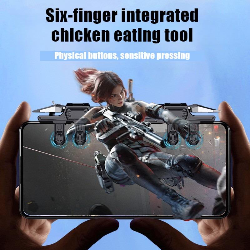 DY15 Mobile PUBG Game Trigger Aim Shooting ABS Alloy Key Button Six Finger Stretchable Sensitive Game Controller for IOS Android 5