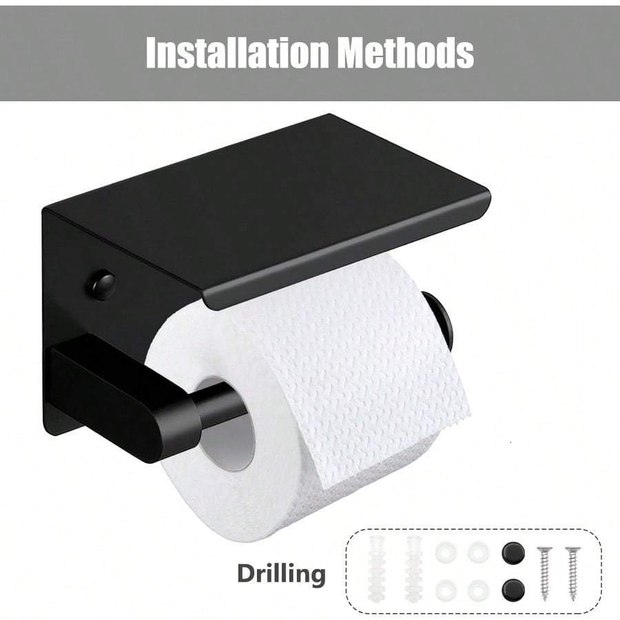 Suport Hârtie Igienică Oțel Inoxidabil Suport Rulă Hârtie cu Raft Găurire Suport Hârtie Igienică Montat pe Perete (Negru)