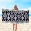 Extra Large Thick Beach Blanket with Black  White Floral Bohemian Print, Super Soft Durable Portable Suitable for Beach Towels