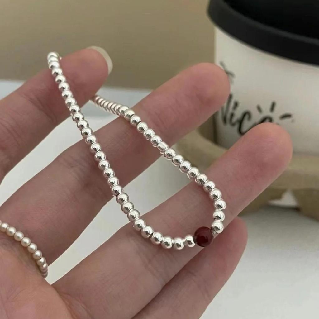 Cinnabar Silver Bead Bracelet for Women 2025 - Red Hand Rope, Thin Beaded, Stackable Jewelry