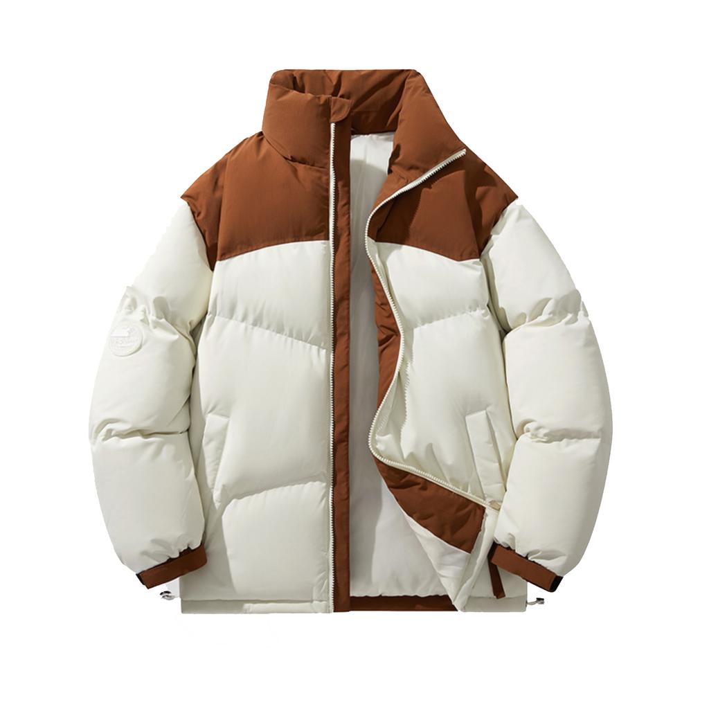 Men's Casual Solid Color Patchwork Color-blocking Cotton-padded Jacket, Men's Thickened Stand-up Collar Breadshirt Cotton-padded Jacket