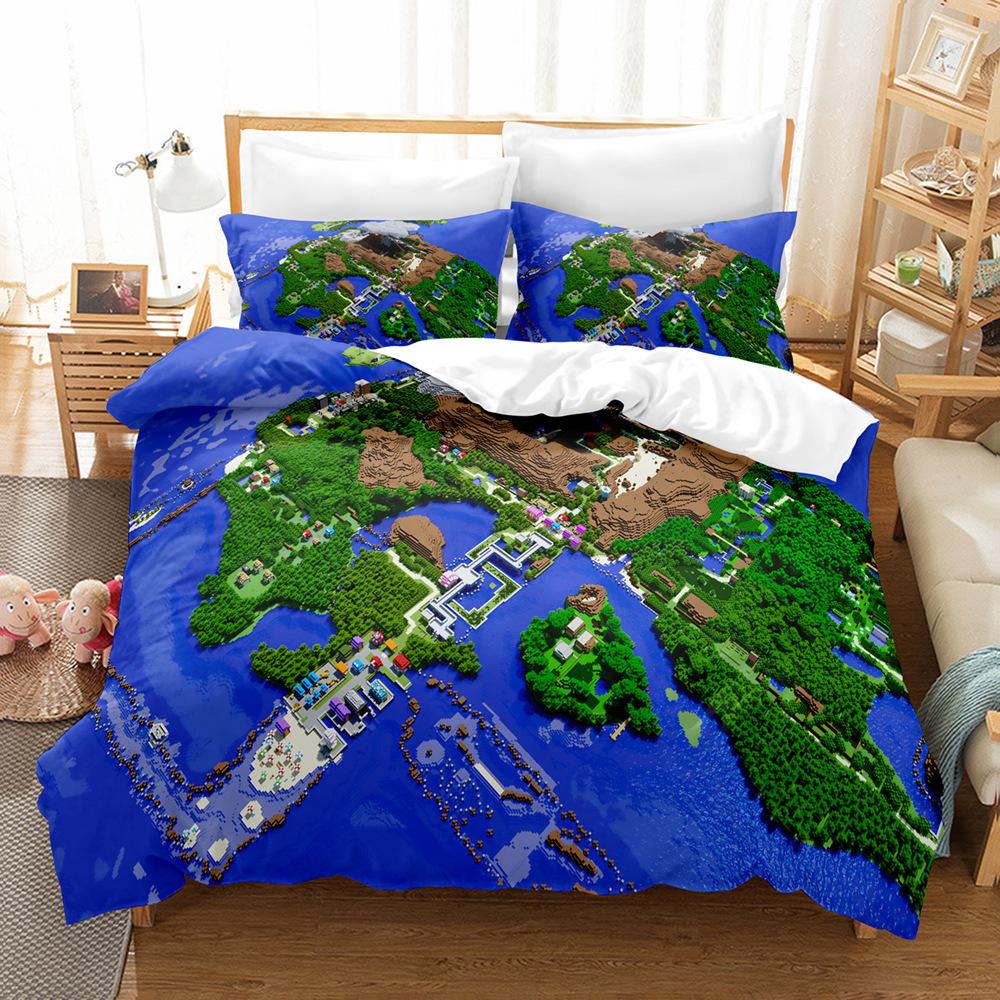 3D Digital Printing Quilt Set Three-Piece Minecraft Game Children'S Cartoon