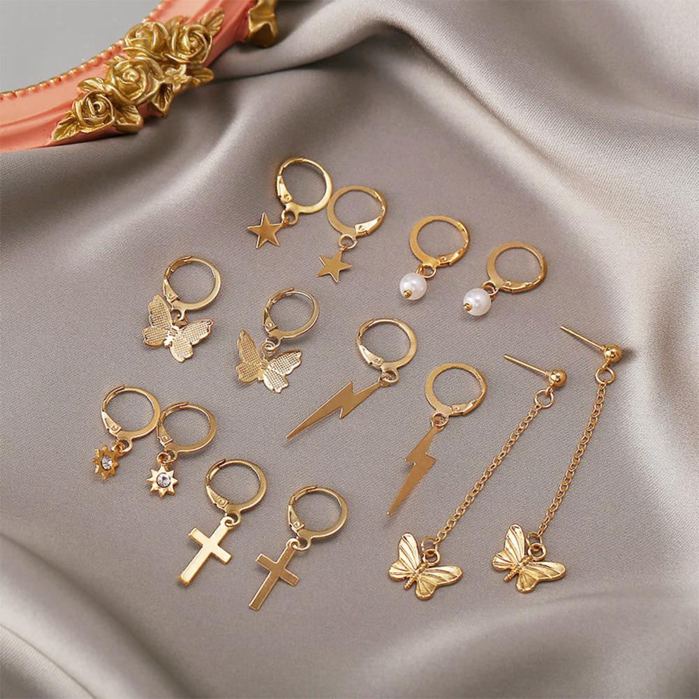 7 Pairs Of Women Earrings Alloy Creative Simple Butterfly-shape  Earring Set