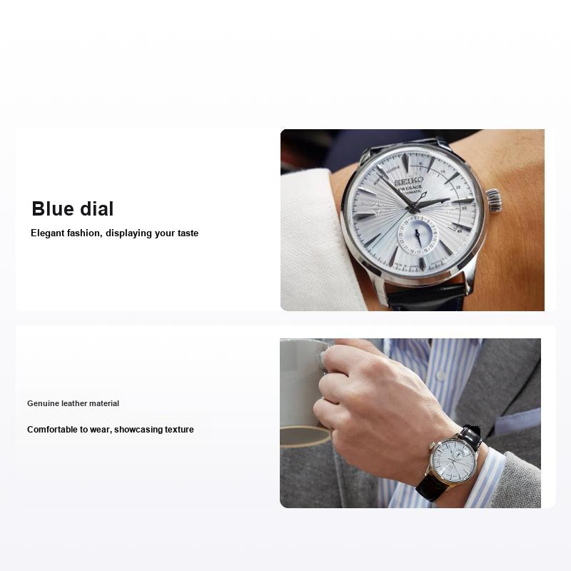 Seiko Men's Blue Pilot Series Casual Business Mechanical Movet Genuine Leather Strap Watch Watches Ssa343j1