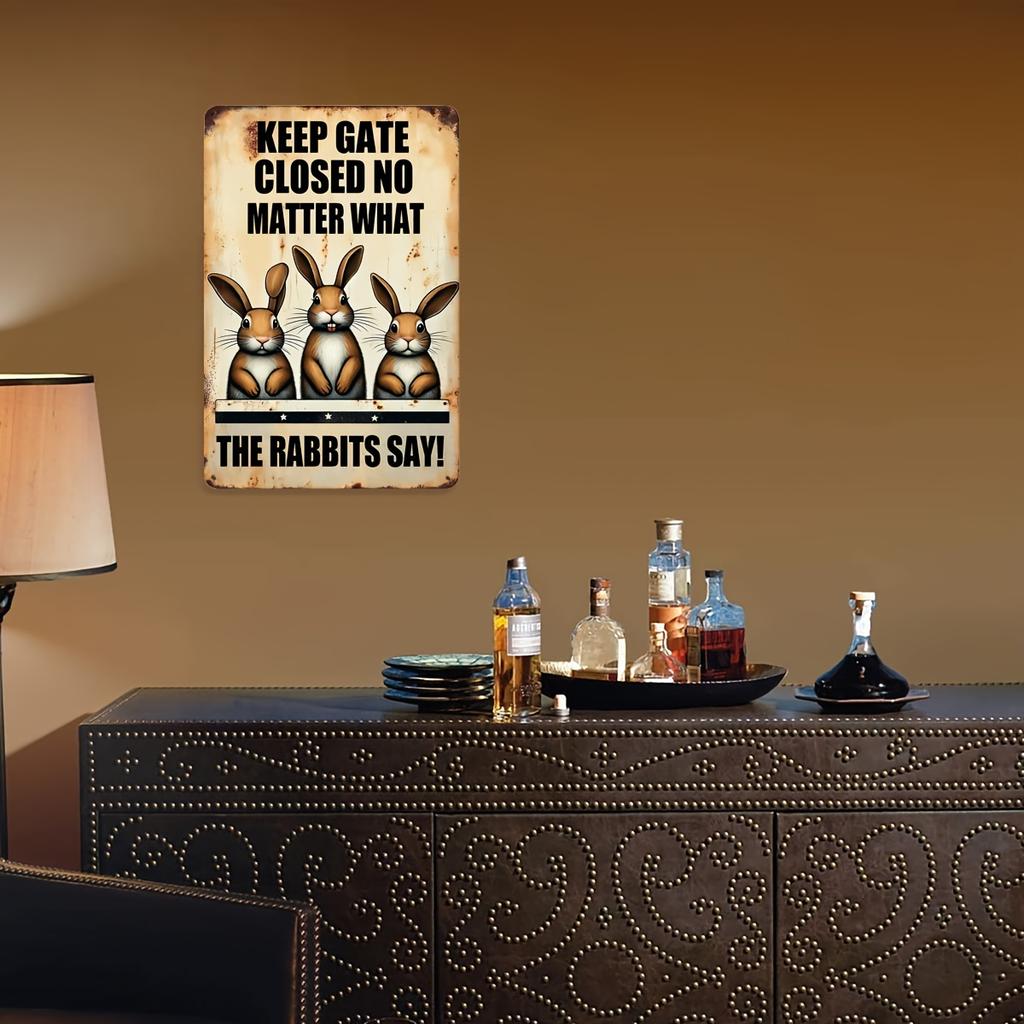 Vintage 'Keep Gate Closed No Matter What the Rabbits Say' Metal Sign - Fun Easter Wall Decor - Metal - For Home, Garage, Cafe