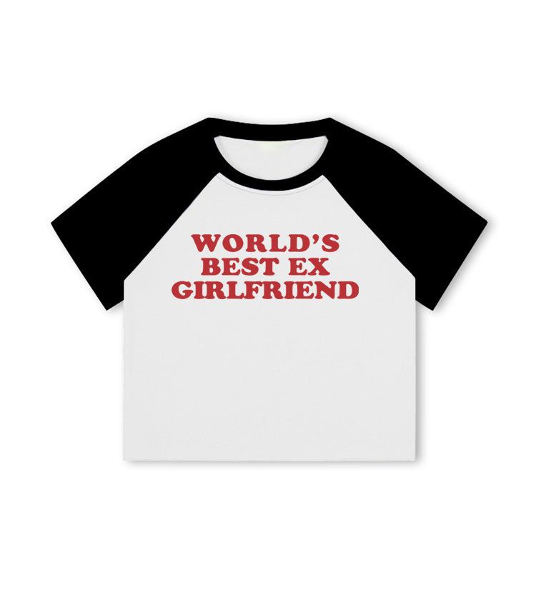 New European and American Spice Girls alphabet-printed navel top summer round neck pullover slim shoulder sleeves short T-shirt