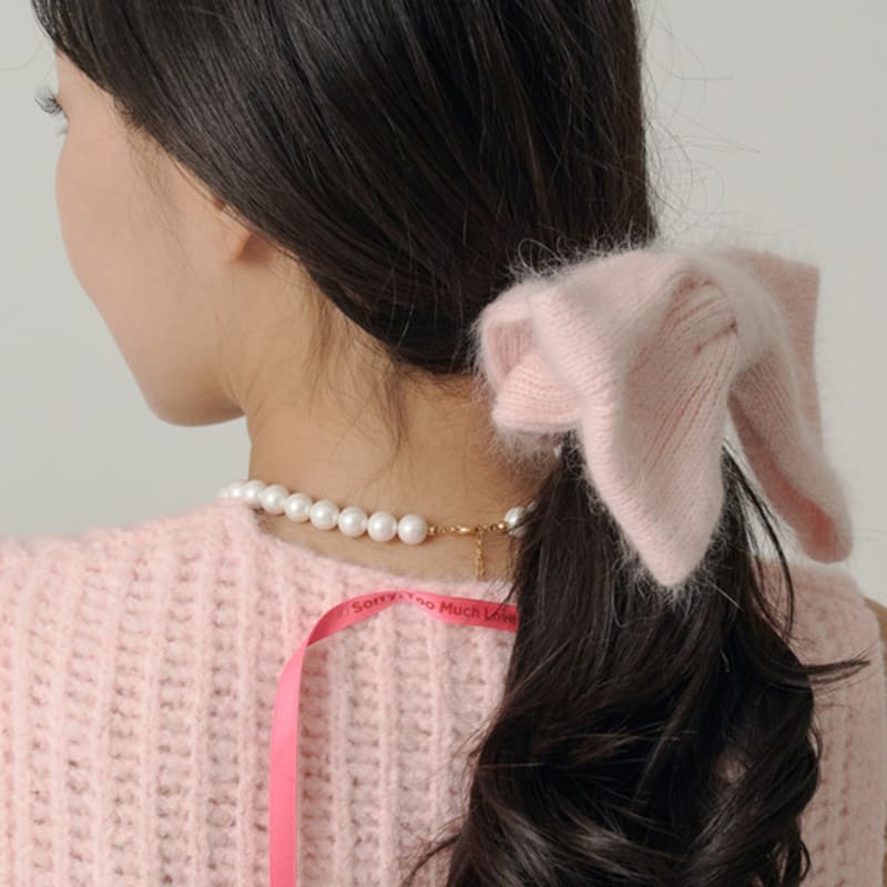 SORRY TOO MUCH LOVE Pearl Wool Angora Big Knit Hairband_Multi