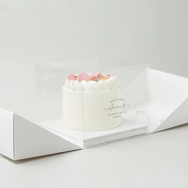 1 Pack 4inch Cake Boxes with Cake Board for Step CakesPortable Handle Transparent Plastic Paper Box Disposable Cake Container