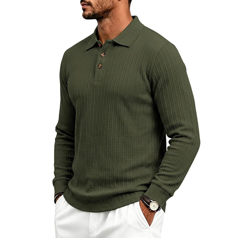 Men S Long Sleeve Polo Shirt Casual Fitted Jacquard Solid Color
