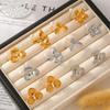 Pearl Flower 18K Gold Adjustable Titanium Steel Ring & Fashion Earrings Set