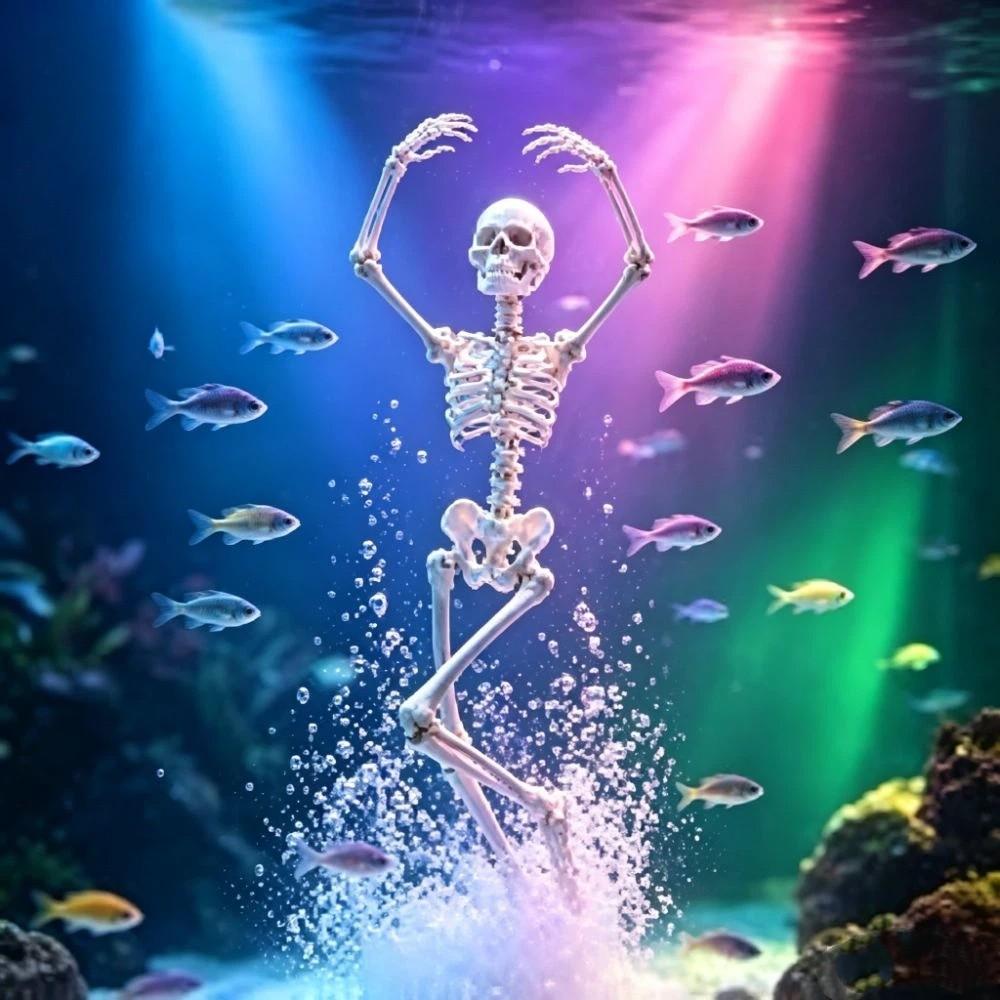 Saugfuß Aquarien Tanzschädel Sprudler Skelette Statue Bewegliches Sauerstoff Skelett Aquarium Becken