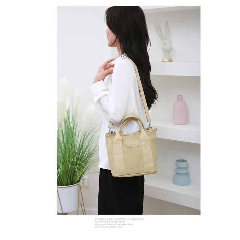 Japanese Style Canvas Tote Bag for Women, Multi-Layer Handheld Purse, Large Capacity Casual Bucket Handbag for Daily Commute KTB