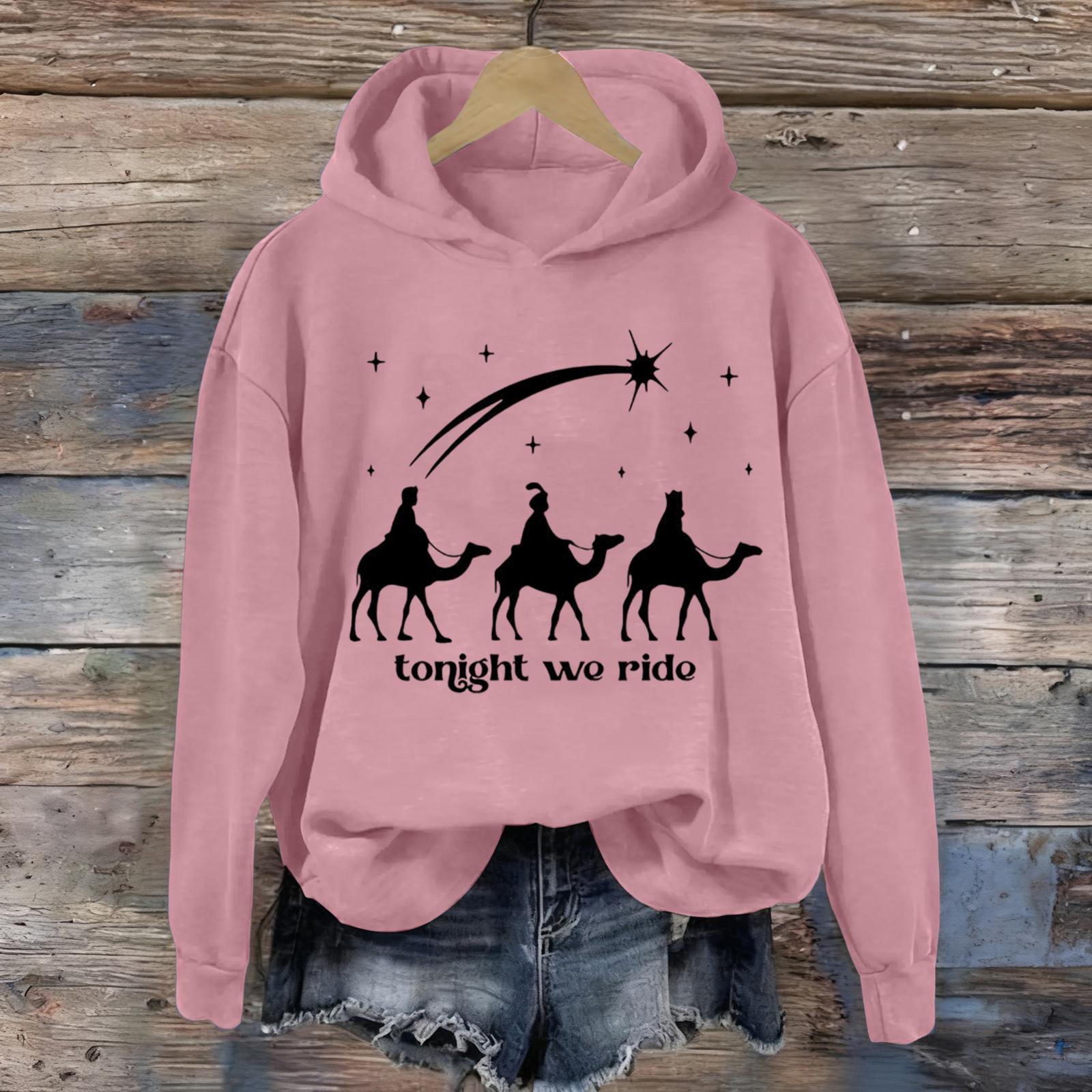 Women s Printed Casual Long Sleeve Hooded Sweatshirt Top L розовый 1800₽