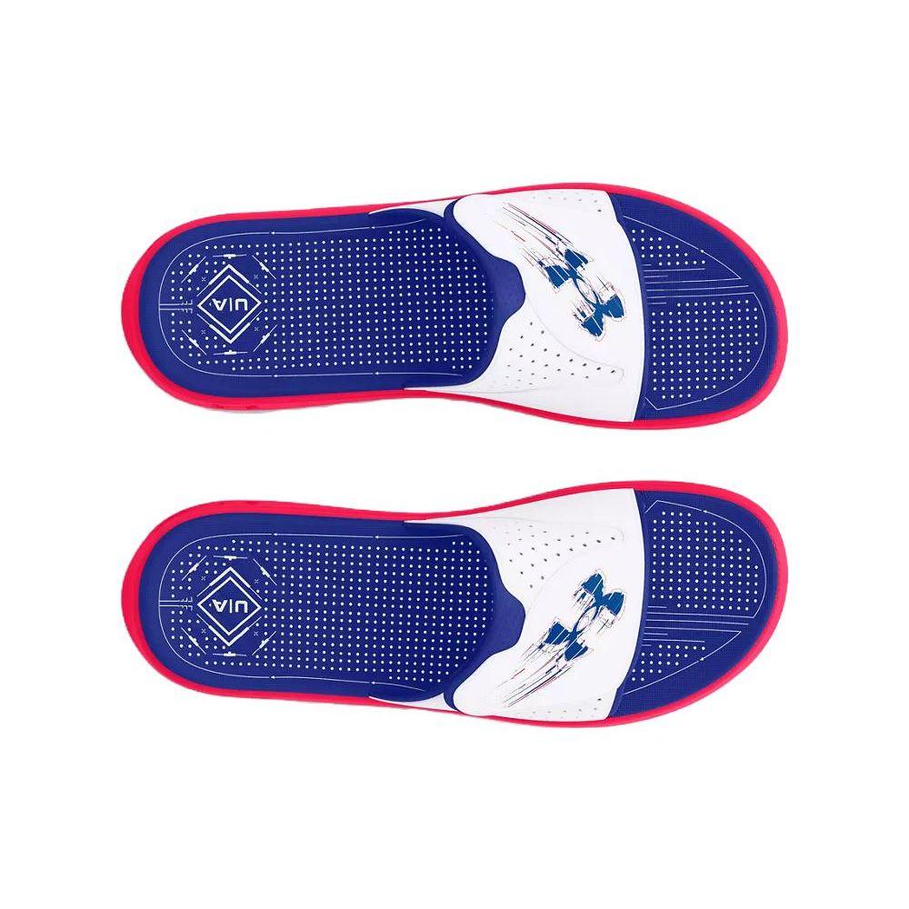 Under Armour Mercenary Comfortable Versatile Trendy Rubber Sole Slide Sandals Unisex Footwear White Blue Red 3026035-602
