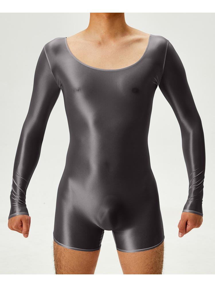Sexy Men Dual Use Top T-Shirt Backless Bodysuit Stain Smooth Oil Glossy Shiny Sexy Tights Elastic Yoga Shapping Leotard Plus