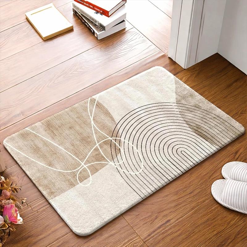 1pc Modern Abstract Line Non‑Slip Entryway Area Rug, Machine‑Washable Minimalist Decor Floor Mat for Indoor & Outdoor