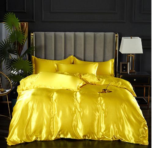 Solid Color Simulated Silk Bedding European And American Single Sheet Quilt Cover Pillowcase Four-Piece Set