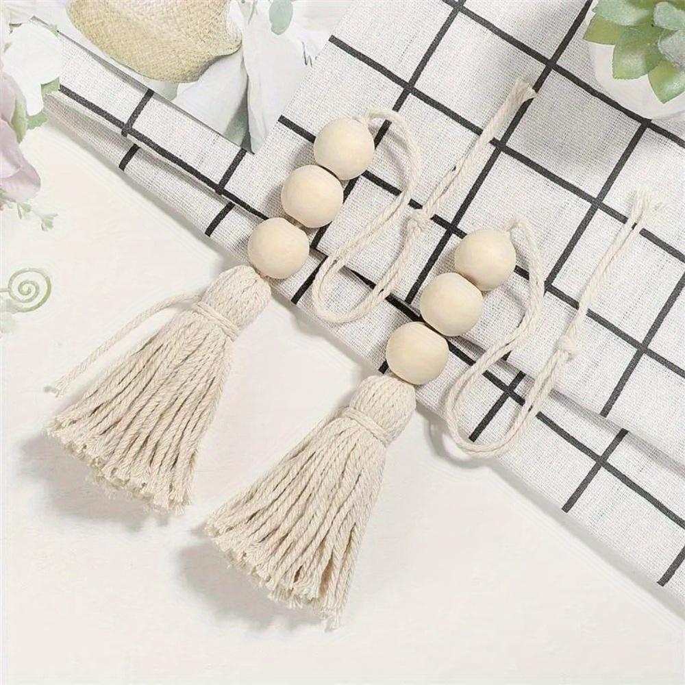 4Pcs Cotton Tassel Beads Hanging Natural Wood Beads Hanging Ornaments Closet Door Handle Vases Neutral Neutral Home Decorations