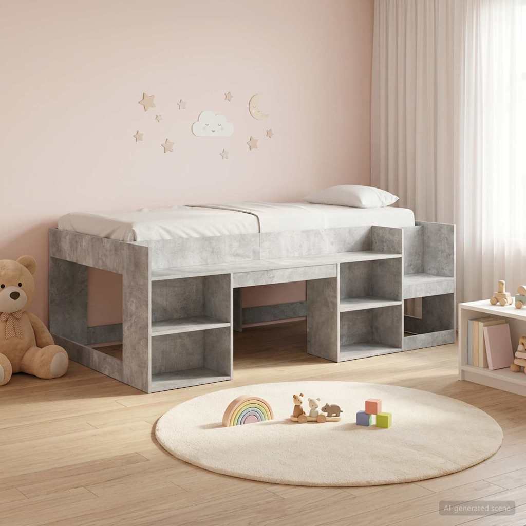Children s Bed Frame with Storage Space Concrete Grey 75 x 190 cm