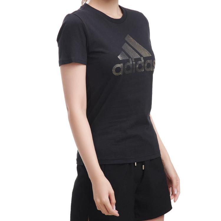 Adidas Foil Print Round Neck Sports T-Shirt Women Tops Black DW5723