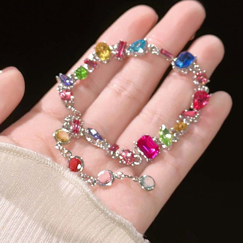 New Sparkling Colorful Crystal Bracelets For Women Korean Zircon Metal Chain Bracelet Party Jewelry Valentine's Day Gift