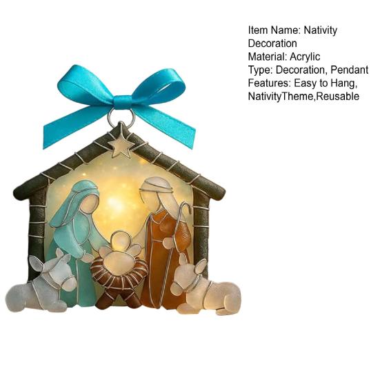 Seaglass Nativity Hanging Ornament Coastal Sea Glass Birth of Jesus 2D Acrylic Hanging Decoration Christmas Tree Holiday Religious Pendant