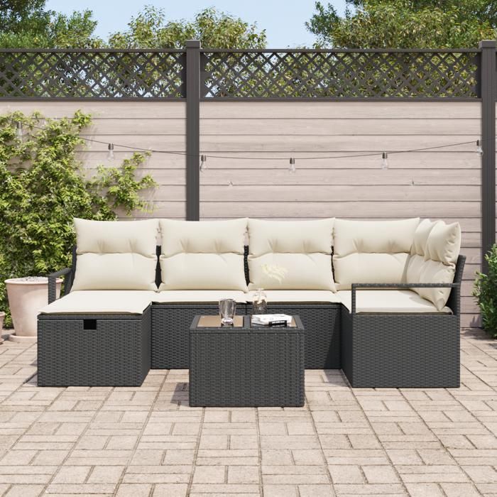 VidaXL Ensemble de Canapés de Jardin 7 Pièces avec Coussins Noir Poly Rotin 3360518