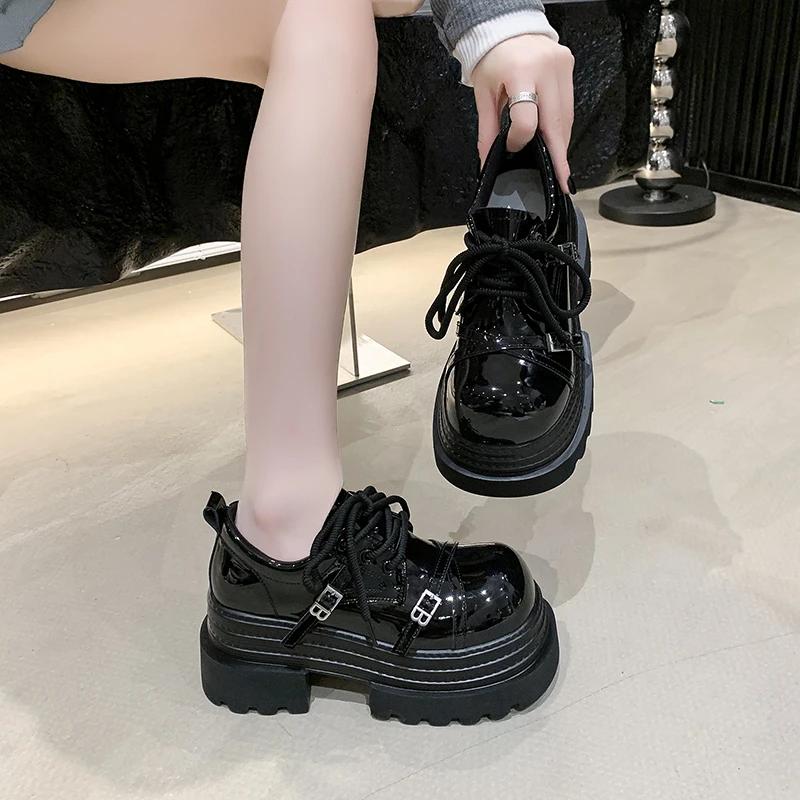 Fashion 8CM NEW Chunky Platform High Heels Women Spring Leather Ankle Buckle Mary Jane Shoes Woman Thick Heeled Pumps Lolita Shoes