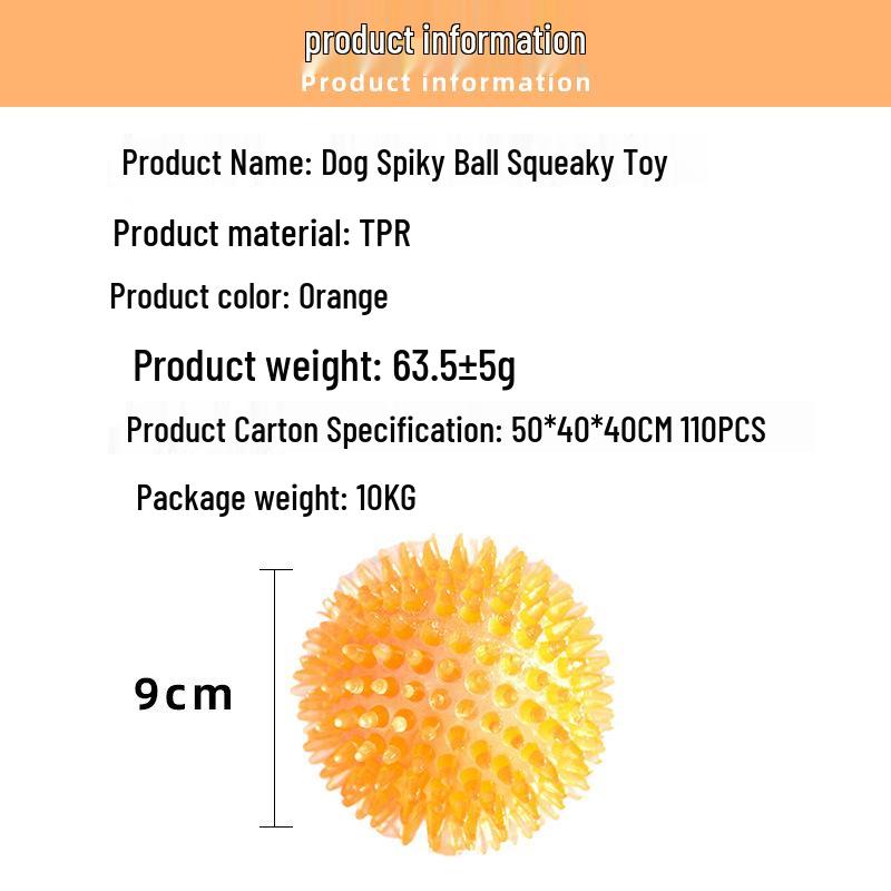 Durable Spiky Squeaky Ball Toy for Dogs - Bouncy, Chewing, Teething, Outdoor Fun, and Teeth Cleaning.