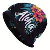 1pc Bohemian Hawaiian Aloha Flower Knit - Lightweight Stretch Beanie with Multicolor Aloha Lettering, Durable Comfortable Hat for Outdoor, Christmas,