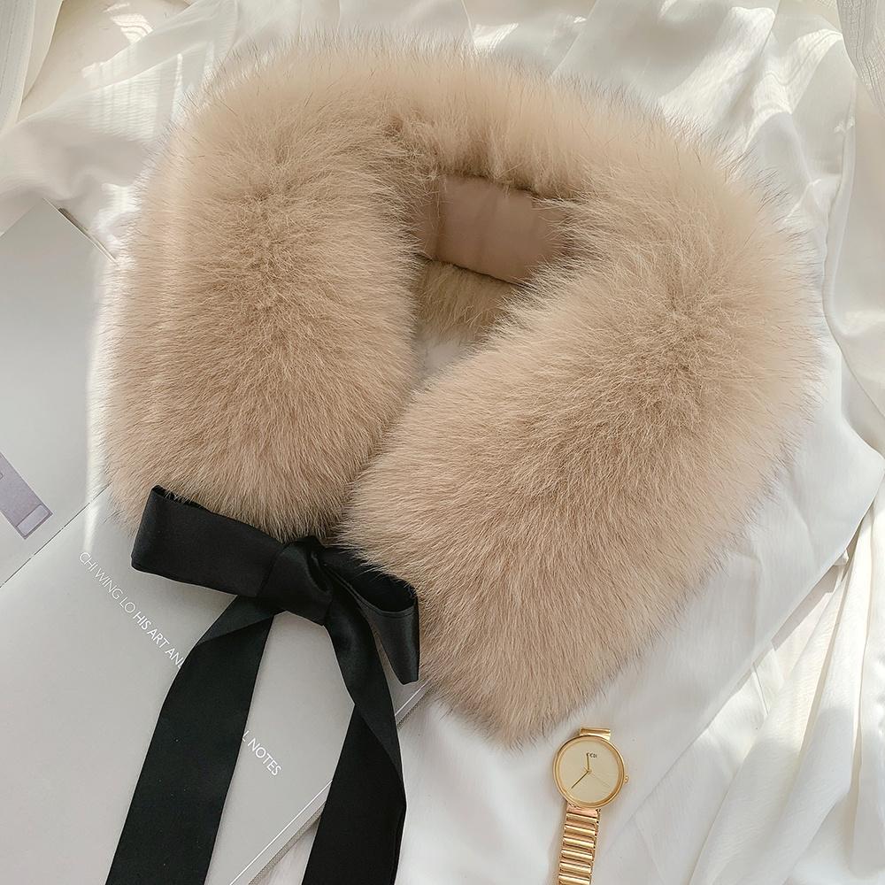 Fox Fur Collar Ladies Winter Furry Fur Collar Women Real Fox Fur Scarf Women Fox Fur Square Collar Short Scarf Shawl Winter