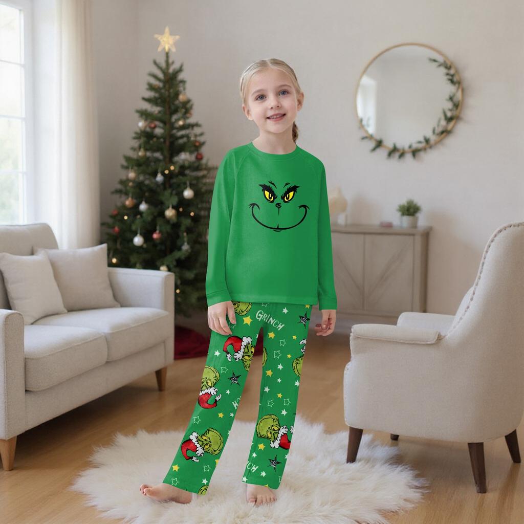 Zestaw rodzinny z długimi rękawami i spodniami w nadruki świąteczne Zestawy rodzinne