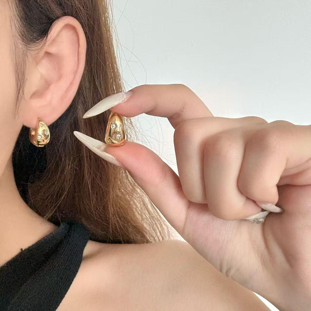 Minimalist Glossy Water Drop Ear Cuffs with Starburst Zircon