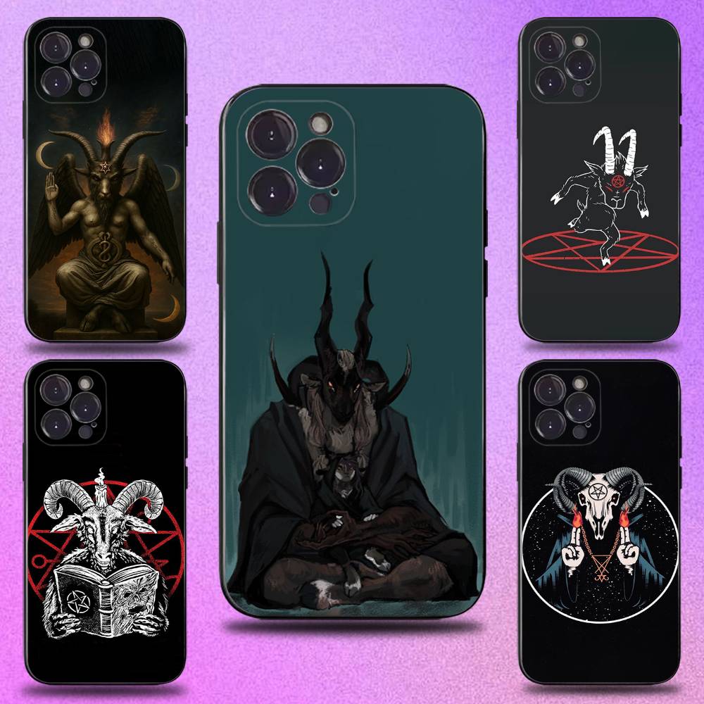 Satanic Goat Satan Devil Phone Case For iPhone 16,15,14,13,12,11 Plus,Pro Max,XS,X,XR,SE,Mini,8,7,Soft Silicone Black Cover