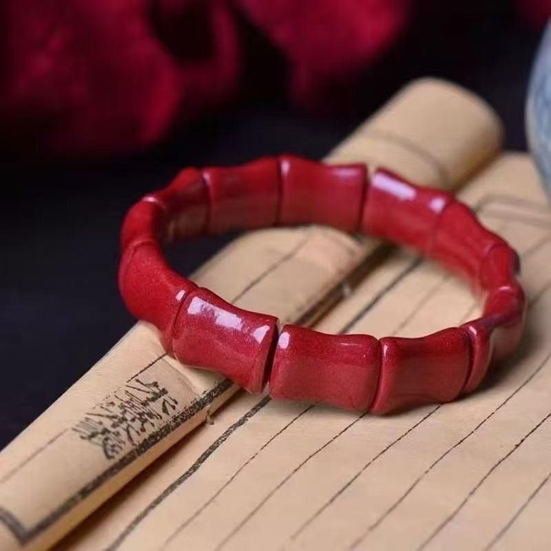 Cinnabar Fortune Gourd Bead Bracelet - Faceted Old Style Wealth Charm for Benmingnian