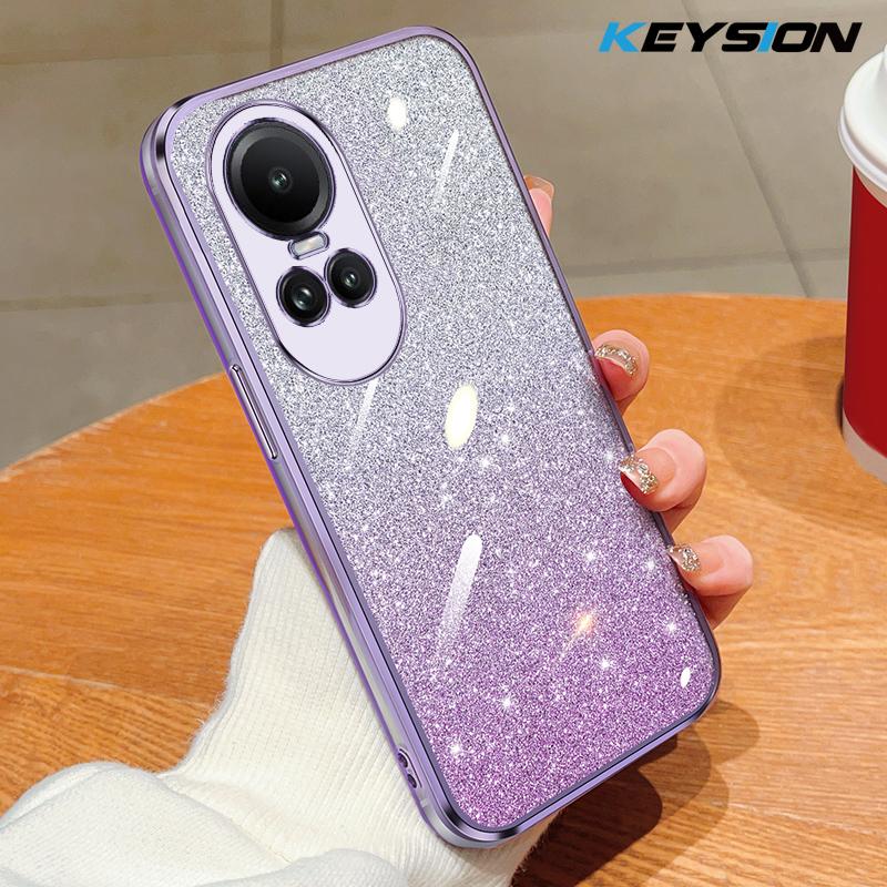 KEYSION Luxury Plating Glitter Phone Case for OPPO Reno 10 Pro 5G Transparent Soft TPU Shockproof Back Cover for OPPO Reno10 5G