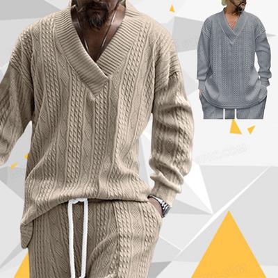 Herbst Winter Cross Border Casual Jacquard Strickwaren Herren Frühling und Herbst Lose Langarm T-Shirt Herren V-Ausschnitt Pullover Tops