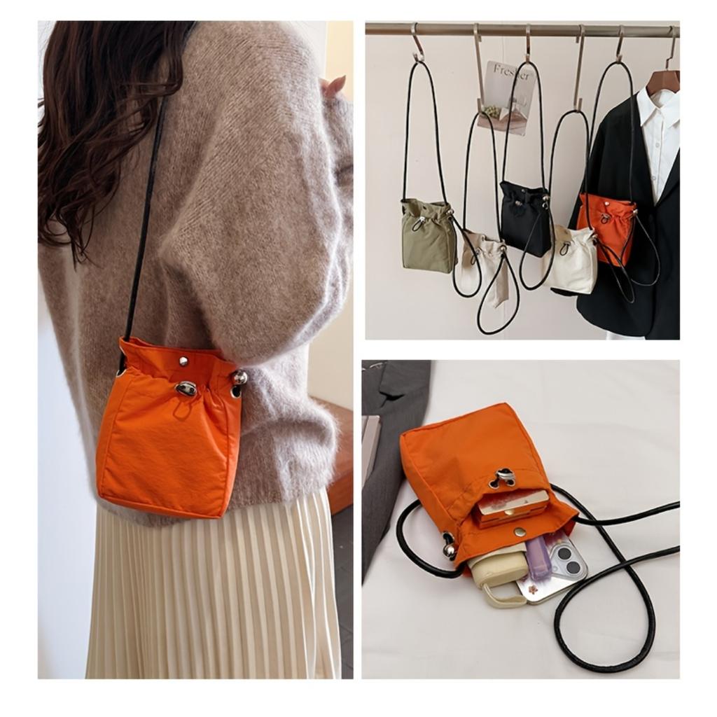 Ladies Vintage Solid Mini Crossbody Bag,Drawstring Closure Coin Purse With Adjustable Strap,Casual Multi-use Shoulder Handbag For Women Daily