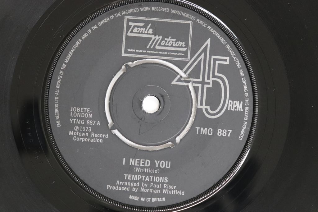 7inch Record TEMPTATIONS - I Need You / Hey Girl (I Like Your  TMG887 Tamla Motown 1974 UK Soul/Funk Used