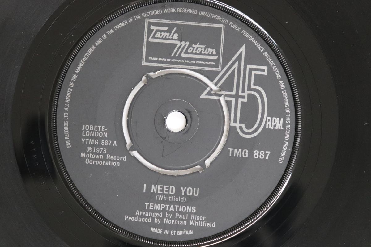 

7inch Record TEMPTATIONS - I Need You / Hey Girl (I Like Your TMG887 Tamla Motown 1974 UK Soul/Funk Used