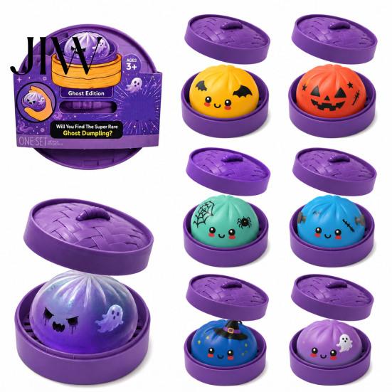 Anxiety Relief Gadget Halloween Dumpling Stress Toy, Cartoon Steamed Bun Squeeze Toy Hand Exercise with Steamer, Sensory Ball Fidget Party Favors