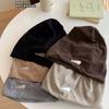 High-end black stacking hat women's autumn and winter cold hat head cover confinement hat big head circumference showing face small knitted hat